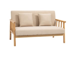 Canapé 2 places 123x69x74 cm avec 2 coussins bois beige