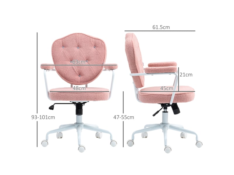  Chaise de bureau ergonomique rose en tissu effet peluche, réglable et basculante, idéale pour le télétravail  - Conforama C