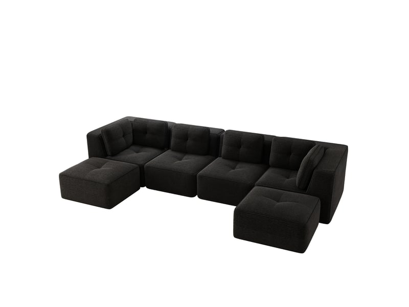 Canapé d'angle modulable sans montage, base antidérapante et accoudoirs larges, en velours côtelé noir - Conforama A