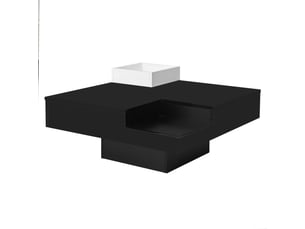 Table basse carrée 72x72x30 cm avec rangement et led, noir et blanc