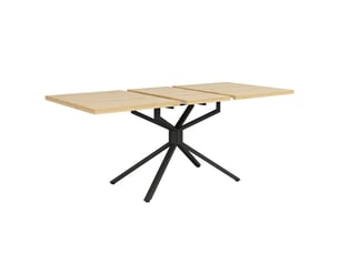 Table à manger extensible 120 à 160 cm, plateau mdf 30 mm, pieds métal en étoile, patins réglables, noir