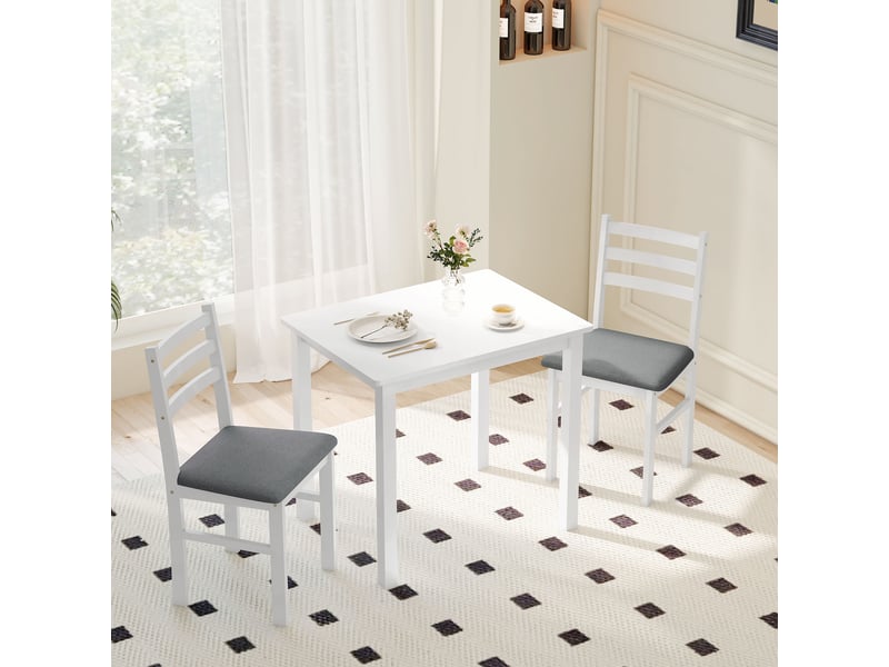 Ensemble table et chaises 3 pièces, idéal pour les petits espaces. Chaises rembourrées, gain de place, mdf, blanc.  - Conforama D