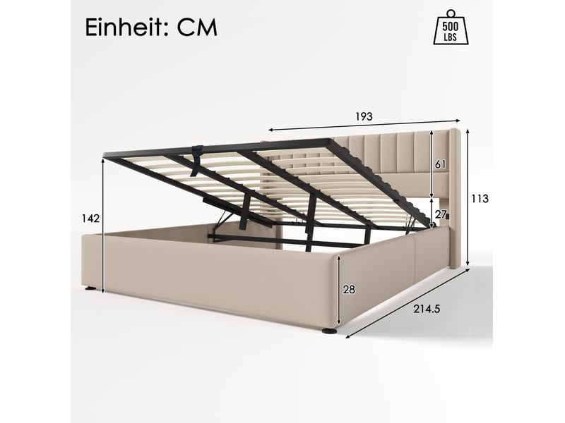  Lit coffre hydraulique 180 x 200 cm en lin beige  - Conforama E