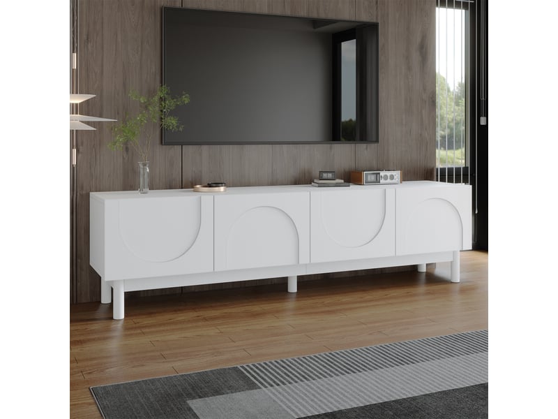  Meuble tv 4 portes avec rangement pour salon 169×34×45,5 cm en mdf blanc  - Conforama B