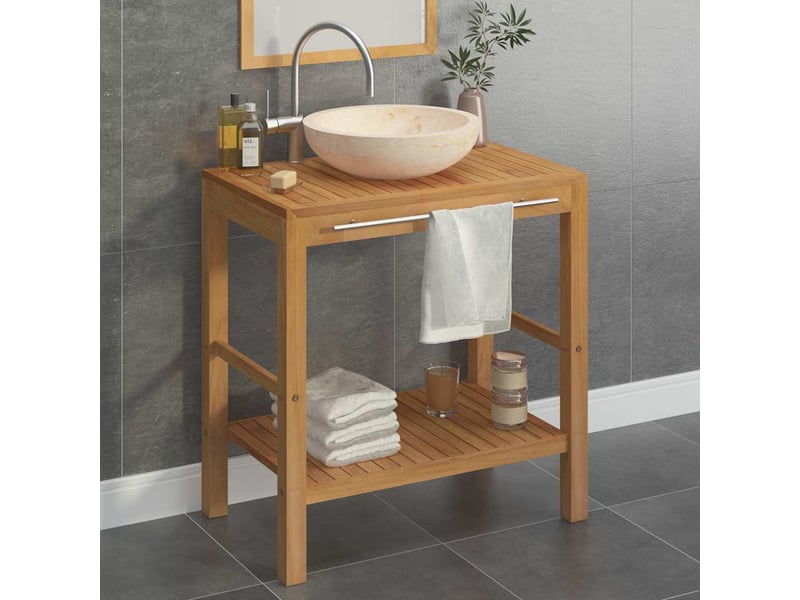  Armoire de toilette en teck solide avec lavabo en marbre crème cf65588  - Conforama B