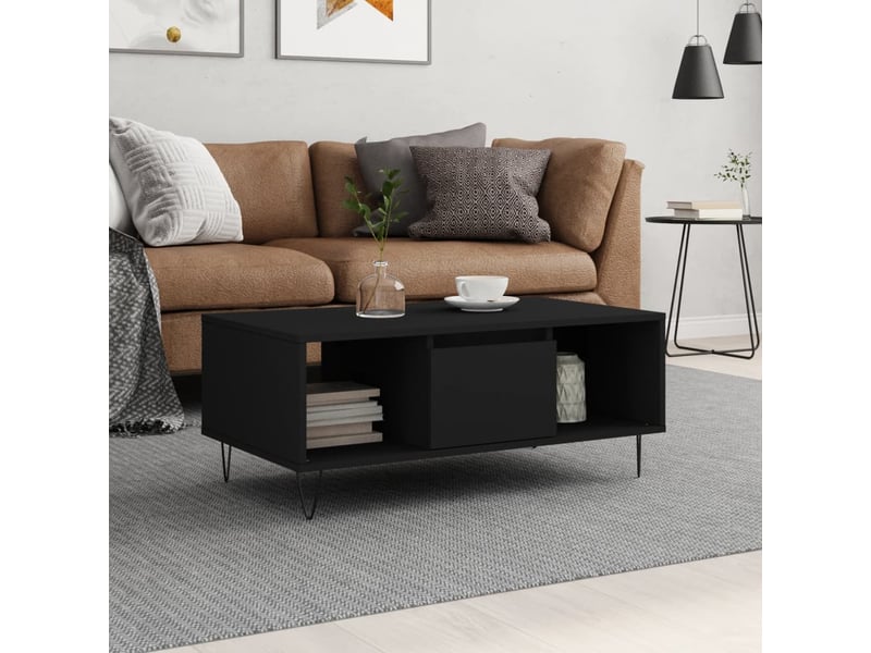  Table basse | table de salon noir 90x50x36,5 cm bois d'ingénierie shl7972  - Conforama B