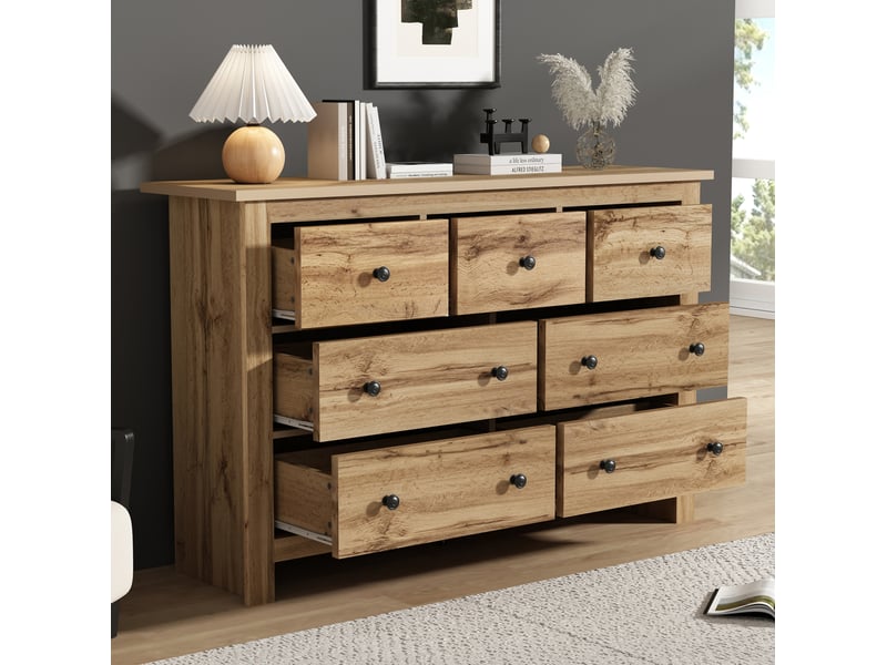  Buffet ulevr 7 tiroirs de rangement 152 x 40 x 88,5 cm en panneaux de particules couleur bois  - Conforama B