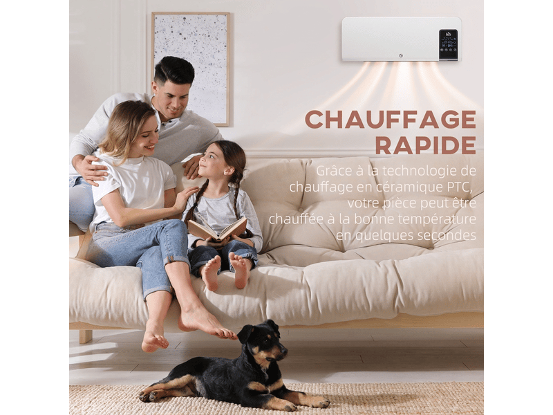 Radiateur soufflant mural chauffage céramique ptc 2000w avec télécommande blanc - Conforama E