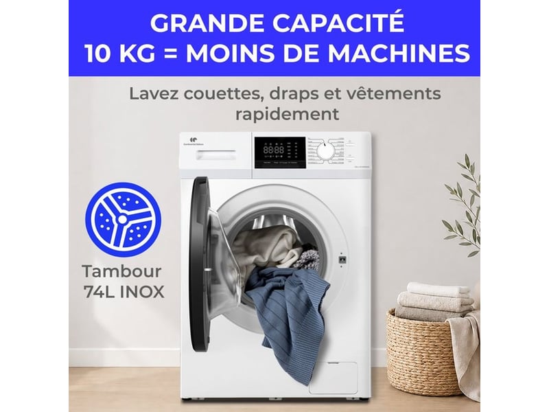  Lave-linge hublot 10 kg 1400 trmin 16 programmes blanc CELL10140WA40 - Conforama B