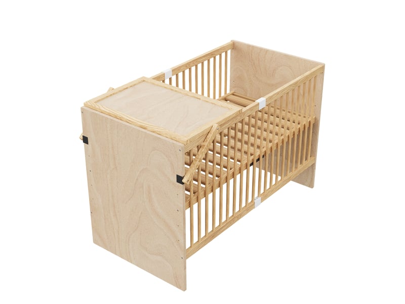 Lit bébé en bois massif 70x140 cm avec table à langer intégrée, pin naturel - Conforama E