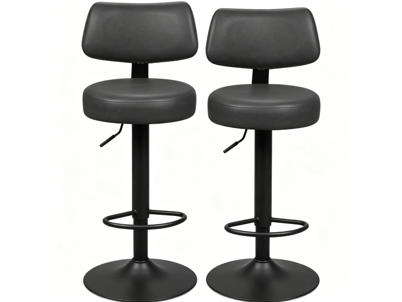  Tabouret de bar lot de 2 pivotant avec hauteur réglable, dossier ergonomique et repose-pieds, similicuir anthracite  - Conforama A