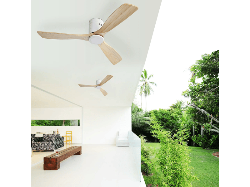 Ventilateur de plafond 132 cm, moteur dc réversible, télécommande, métalbois blanc  - Conforama W