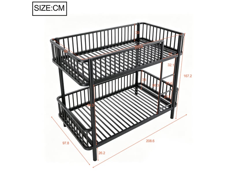  Lit superposé modenvie en métal 90 x 200 cm noir avec barrières de sécurité  - Conforama C