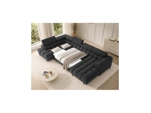 Canapé d'angle gauche fixe <strong></strong> <strong></strong> 3 places Polyester gris avec coffre de rangement