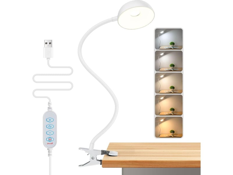  Lampe led clip – 10 niveaux luminosité, 5 modes couleur, flexible, lecture et chevet, pince pour lit, bureau, table, dortoir, lumière douce  - Conforama A