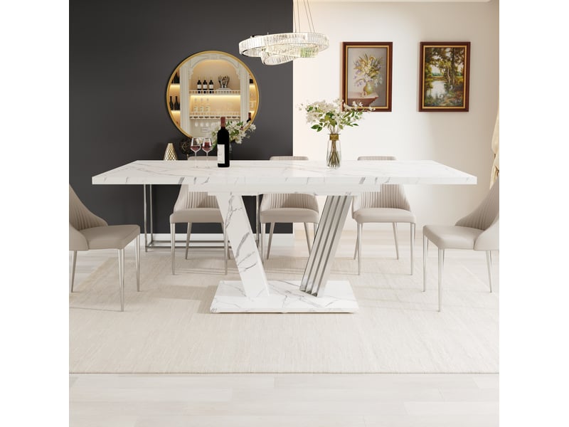  Table extensible, 120-160x80x76 cm, design moderne, pratique, plateau mdf et bois, piètement métal, coloris blanche  - Conforama B