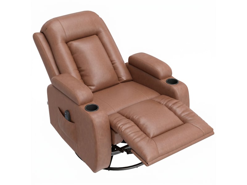 Fauteuil de massage chauffant inclinable repose-pieds ajustable télécommande marron clair - Conforama E