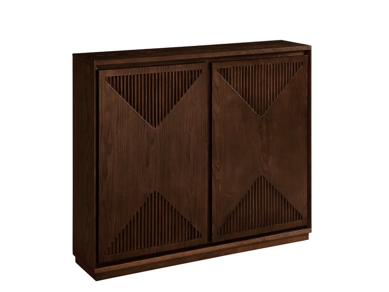 Buffet et enfilade avec 2 portes rainurées en v, 2 ouvertures pour prises, pour salon, en bois et mdf, noyer foncé - Conforama A