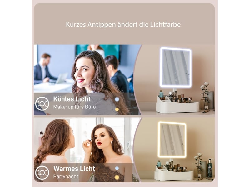  Miroir lumineux de salle de bain rechargeable avec rangement et rotation 180°, plastique blanc 22 × 13,8 × 38 cm  - Conforama E