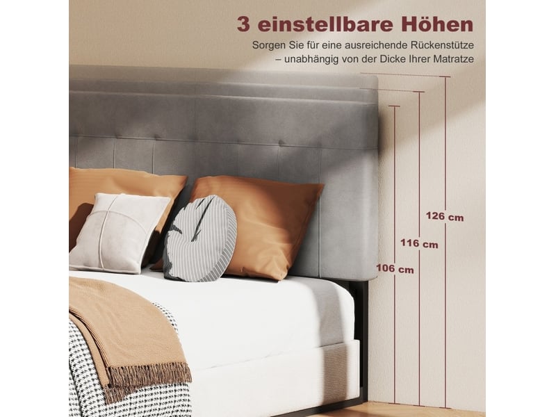  Tête de lit réglable 3 hauteurs 140x10x126 cm métal gris  - Conforama D