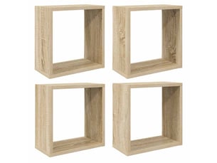 Lot de 4 étagères cube murales, armoires de rangement chêne sonoma 30x15x30 cm cf42743