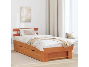 Lit adulte, lit simple, cadre de lit avec tête de lit brun 90x190cm pin massif cf2497