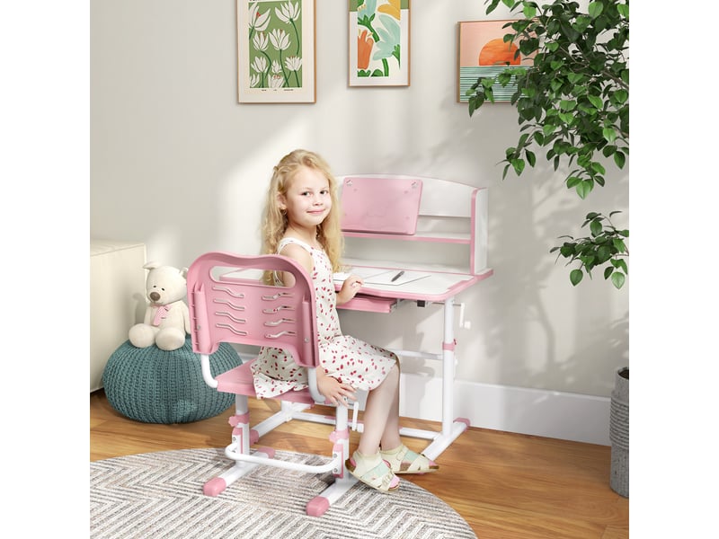  Bureau enfant avec chaise réglable rose 80 x 54,5 x 82-104 cm, bureau enfant 6-12 ans  - Conforama C