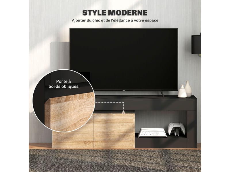 Meuble tv 2 portes pour téléviseurs jusqu'à 60 pouces, noir, meuble télé avec placard et étagère ouverte  - Conforama A