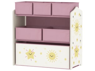 Meuble de rangement mobile à 3 niveaux avec 6 paniers, rose