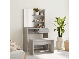Coiffeuse 0 tiroir(s) Miroir  avec 1 tabouret(s) inclu(s)  <strong></strong> <strong></strong>  coloris gris
