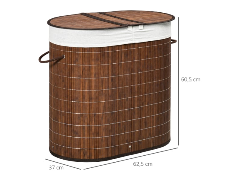 Panier à linge 100 l en bambou avec couvercle, poignée et 2 sacs, tri du linge, salle de bain - Conforama C