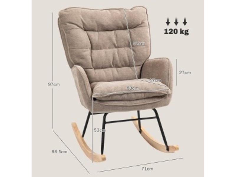 Schaukelstuhl schwingsessel mit chenilleoptik, armlehnsessel, stillsessel, braun - Conforama C