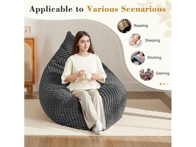 Grande fauteuil pouf convertible 180x125 cm, assise moelleuse, sans montage, matière côtelée gris foncé, parfait pour la détente - Conforama E