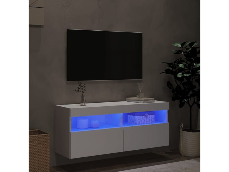  Meuble tv - banc tv - meuble de rangement mural avec lumières led blanc 100x30x40 cm  - Conforama D