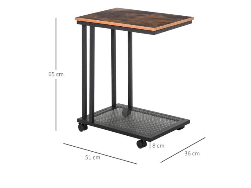  Table d’appoint c-forme à roulettes en bois et métal noir noyer 51x36x65 cm pour salon et cuisine  - Conforama C