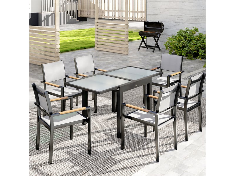  Table extensible de jardin grande taille dim. Dépliées 160 x 80 x 75 cm aluminium plateau verre trempé transparent  - Conforama D