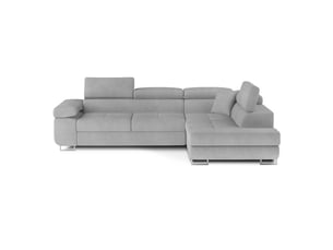 Canapé d'angle convertible menton gris velours – angle droit avec coffre