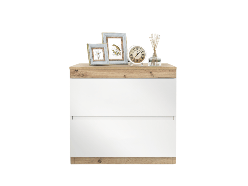  Table de chevet 2 tiroirs - écologique e1, support 40 kg &amp; design blancchêne - matériau certifié - 55x40x55cm bicolore - Conforama A