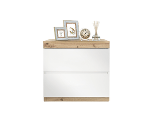 Table de chevet 2 tiroirs - écologique e1, support 40 kg & design blancchêne - matériau certifié - 55x40x55cm