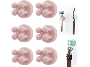 Lot de 6 porte-brosses à dents en silicone, crochet multifonction, convient pour salle de bain, cuisine et salon (rose)
