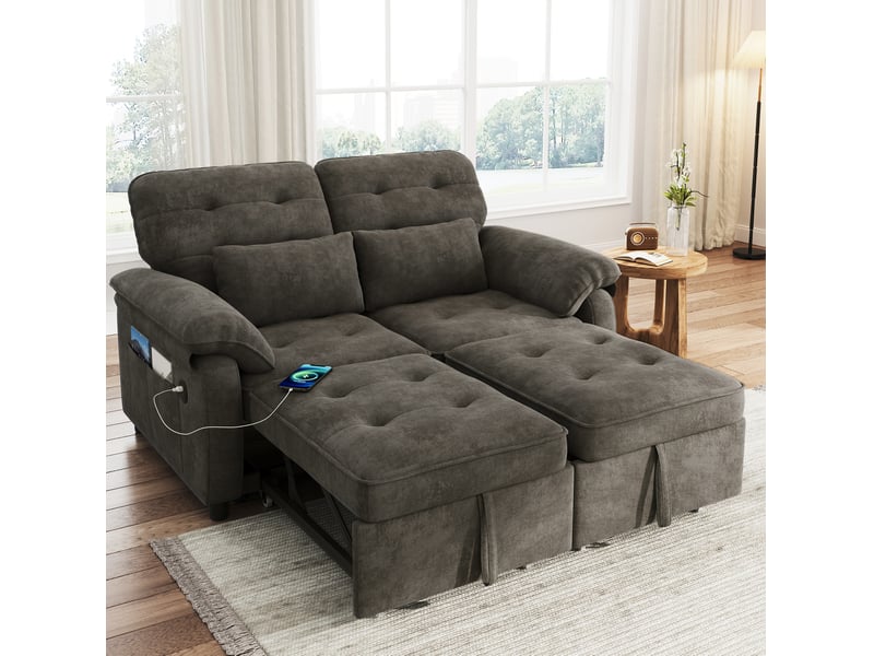  Canapé-lit 3-en-1 2 places gris en chenille avec usb et dossier réglable  - Conforama B