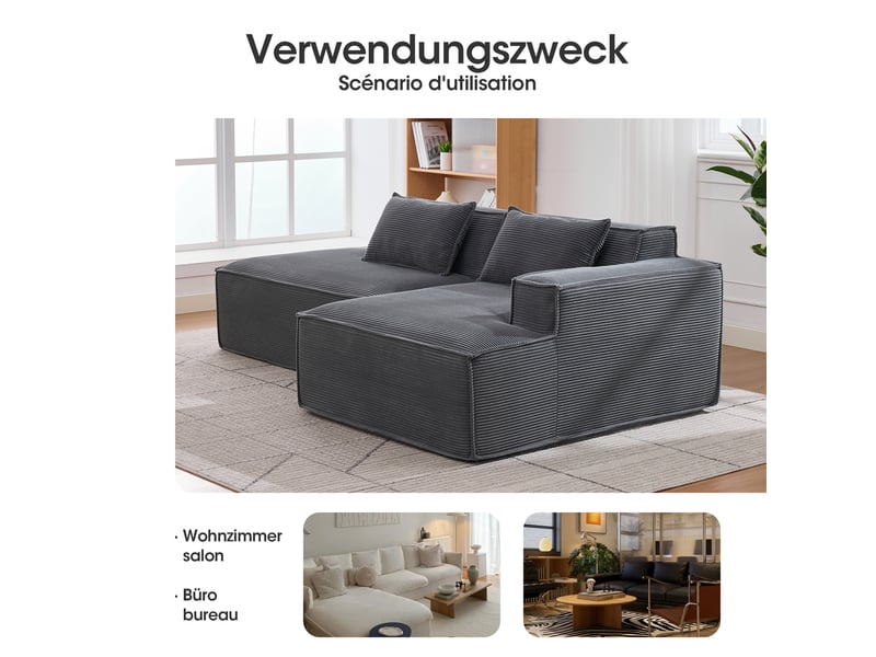  Canapé droit compact avec assise à ressorts ensachés  - tissu polyester rembourré gris 235 × 129 × 70 cm  - Conforama E
