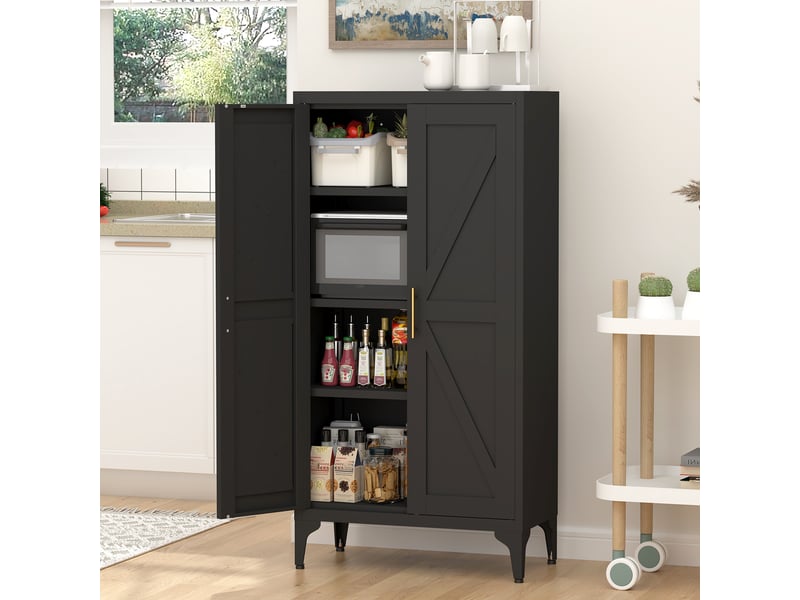  Armoire métallique noire 2 portes avec étagères réglables, rangement cuisine et bureau  - Conforama D