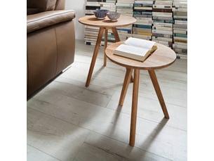 Lot de 2 tables d'appoint rondes 50 et 40 cm en chêne noueux massif