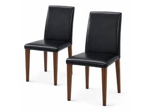 Lot de 2 chaises de salle à manger avec dossier ergonomique - pieds métal, simili cuir noir noyer