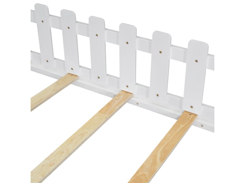 Lit enfant 140x200cm,lit cabane,lit plat en pin avec balustrade,blanc lit enfant blanc - Conforama E