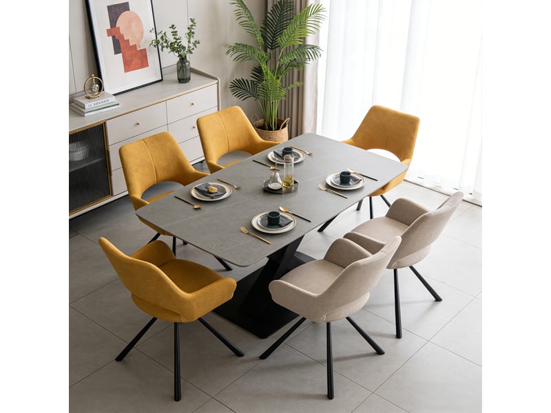  Lot de 6 chaise de salle à manger avec accoudoirs, pieds métal, beige + jaune  - Conforama B