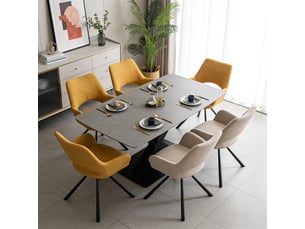 Lot de 6 chaise de salle à manger avec accoudoirs, pieds métal, beige + jaune