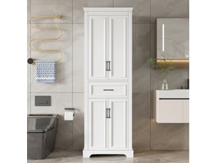 Meuble de salle de bain moderne 60x40x180 cm, portes, tiroir, tablettes réglables, armoire de rangement, mdf blanc