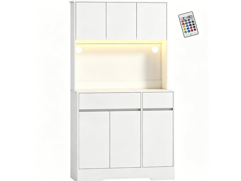  Buffet de cuisine haut 100x38x180 cm 6 portes 2 tiroirs mdf panneau de particules blanc  - Conforama A